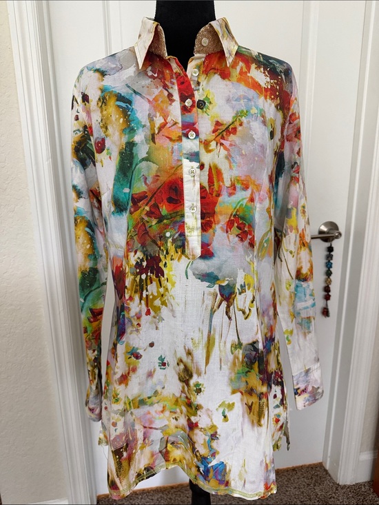 Georg Roth Tops - Georg Roth Los Angeles Watercolor Floral Cotton Tunic Top M Artsy Boho